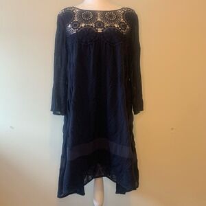 Holding Horses Anthropologie Women's Augusta Navy Blue Crochet Lace Boho Dress M